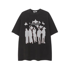 Camisas Vintage Hombre Vintage Washed Old Printed Short Sleeve T-Shirt