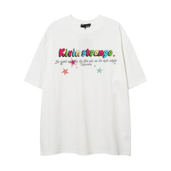 Camisas Vintage Hombre Color Star Letter Short Sleeve T-Shirt