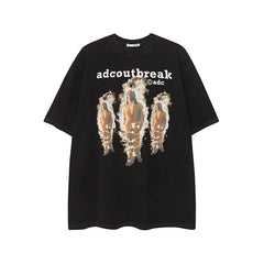 Camisas Vintage Hombre Vintage Washed Old Flame Print Short Sleeve T-Shirt Oversize