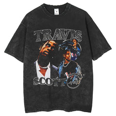Men T Shirts Rapper Travis Scott Print Short Sleeve American T-Shirt