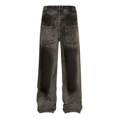 American Men Jeans Vintage Washed Old Spray Splicing Jeans