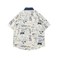 Ellie Seattle Shirt Vintage Cartoon Button Lapel Splicing Embroidered Polo Shirt