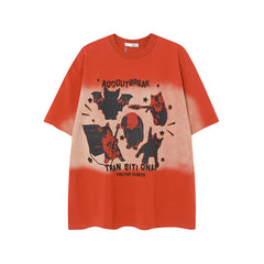 Camisas Vintage Hombre Vintage Washed Old Pussy Loose Short Sleeve T-Shirt