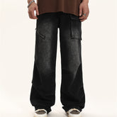 American Men Jeans Washed Water Old Zipper Decorative Denim Straight Pants