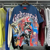 Godspeed T Shirts Skull Baseball Players Printed Cotton Casual Short Sleeves Men and Women