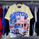 Godspeed T Shirts Convenience Store White Car Printing Cotton Casual Short Sleeve Men's and Women's