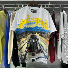 Godspeed T Shirts Knight Rose Print Cotton Casual Short Sleeve Men and Women