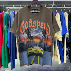 Godspeed T Shirts Road Supercar Printed Cotton Casual Short Sleeve Men and Women