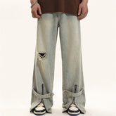 American Mens Jeans Wash Ripped Denim Straight Pants