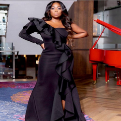 Mariah Carey See through Dress Sexy One-Shoulder Slim Dress Dress