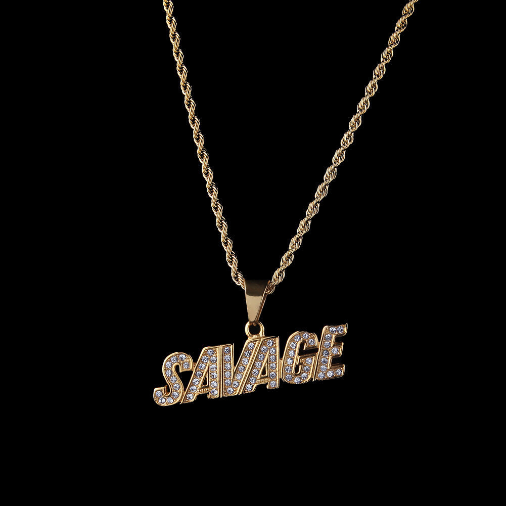 Jewelry Hip Hop 'SAVAGE ' Rhinestone Necklace rapper Royalty