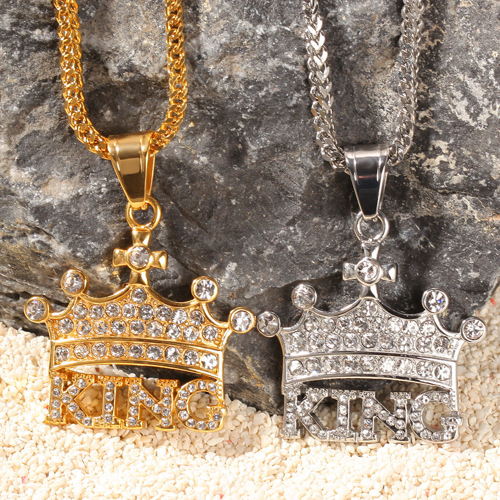 Jewelry Diamond Crown KING Pendant Necklace Royalty rapper