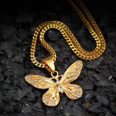 Jewelry Hip Hop Diamond Set Butterfly Pendant Necklace Animal