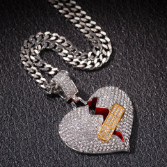 Jewelry Full Diamond Band-Aid Heartbreak Pendant Necklace St. Valentine's lightning