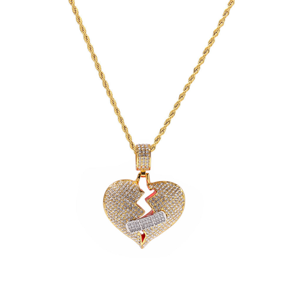 Jewelry Full Diamond Band-Aid Heartbreak Pendant Necklace St. Valentine's lightning