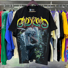 Godspeed T Shirts Biochemical Skull Poppy Print Cotton Casual Short Sleeve Men and Women