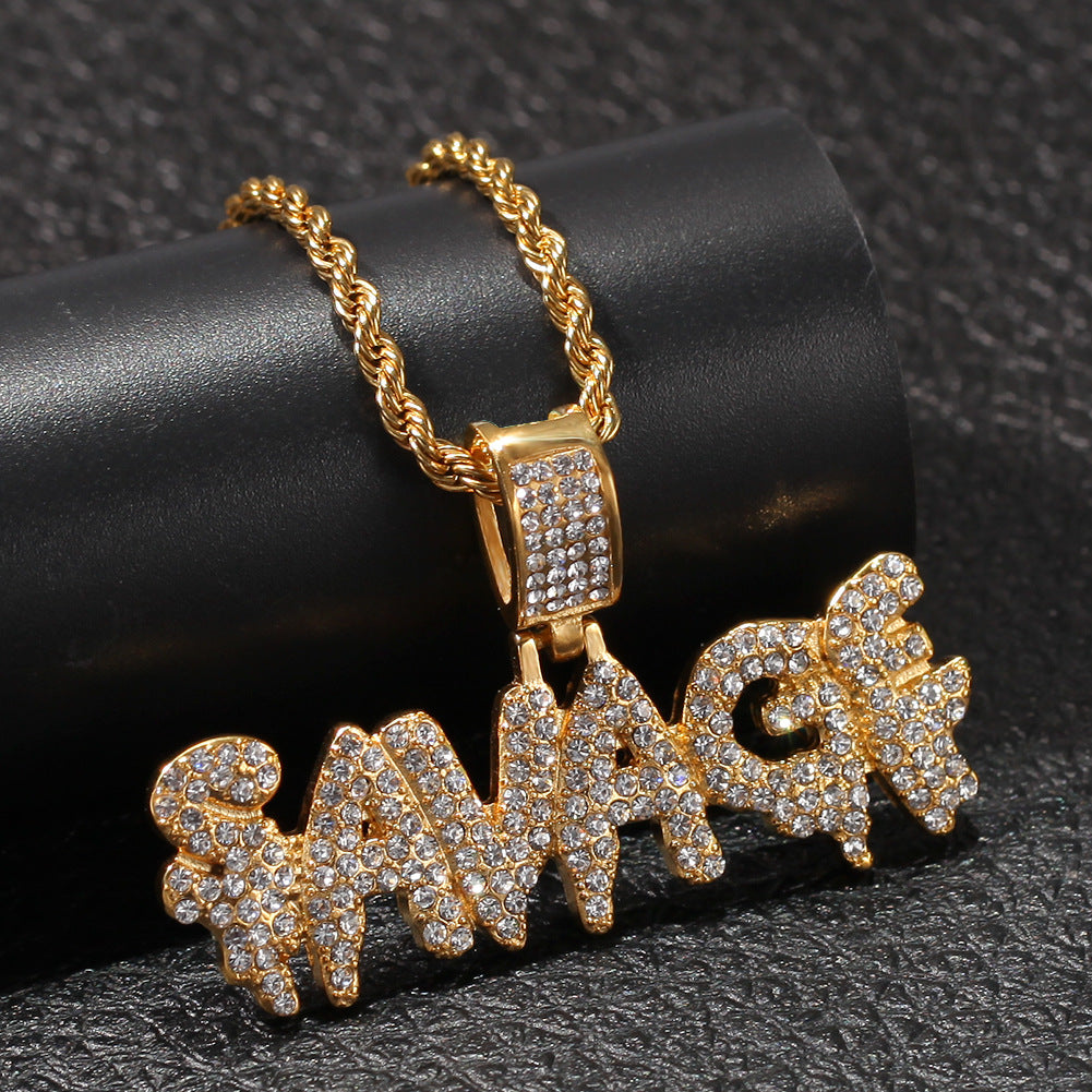 Jewelry Hip Hop Full Diamond'SAVAGE 'Word Pendant