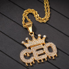 Jewelry Full Diamond Crown CEO Letter Necklace Alphabet Pieces Royalty