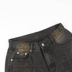 American Men Jeans Vintage Wear Tie-dye Washed Denim Trousers