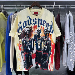 Godspeed t Shirts Basketball Dream Team Trident Print Cotton Casual Short Sleeve Men and Women
