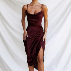 Emily Ratajkowski Dress Split Satin Slim-Fit Sexy Sleeveless Split Dress