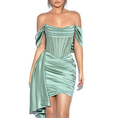 Mariah Carey Dress Sleeveless Dress Sexy Hip Skirt Green High-Elastic Pleated Dress