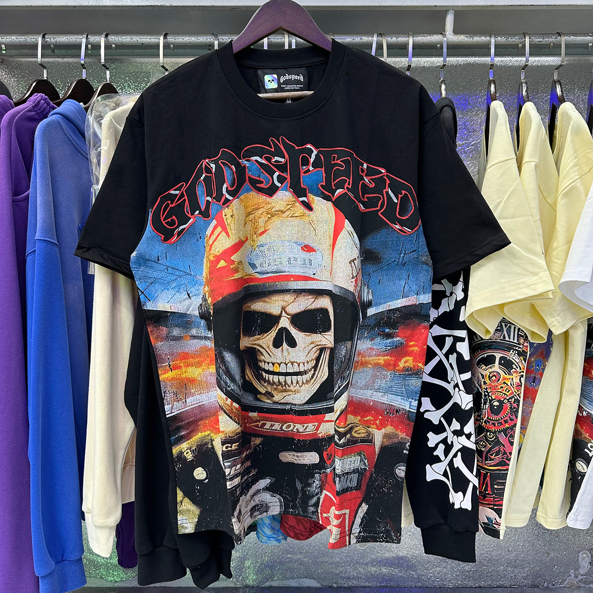 Godspeed t Shirts Skull Astronaut Print Cotton Casual Short Sleeve Men and Women