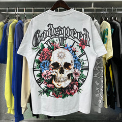 Godspeed T Shirts Skull Rose Clock Plate Double Yarn Cotton Casual Short Sleeve Men and Women