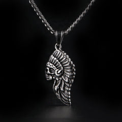 Jewelry Indian Chief Skull Stainless Steel Pendant Necklace