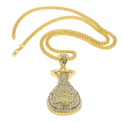 Jewelry Rhinestone 'Money bag ' Necklace rapper Royalty