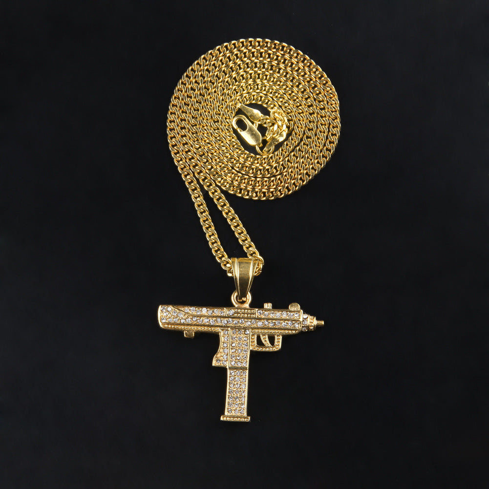 Jewelry Hip Hop Diamond Submachine Gun Pistol Machine Gun Pendant Necklace apper Dog Tags Armament