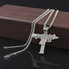 Jewelry Hip Hop Diamond Submachine Gun Pistol Machine Gun Pendant Necklace apper Dog Tags Armament