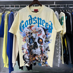 Godspeed t Shirts Skull Rose Printed Cotton Casual Short Sleeve Men and Women