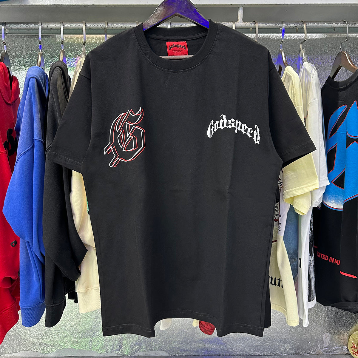 Godspeed T Shirts Double Sided Skull Face Printed Cotton Casual Short Sleeve Men and Women