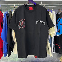 Godspeed T Shirts Double Sided Skull Face Printed Cotton Casual Short Sleeve Men and Women