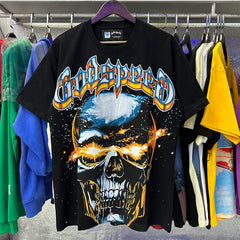 Godspeed T Shirts Star Shock Skull Print Cotton Casual Short Sleeve Men and Women