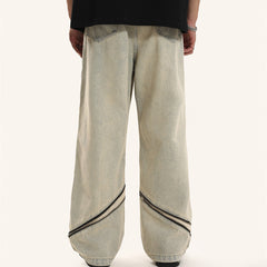 American Men Jeans Zipper Loose Casual Straight Pants