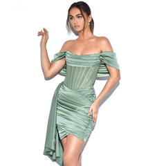 Mariah Carey Dress Sleeveless Dress Sexy Hip Skirt Green High-Elastic Pleated Dress