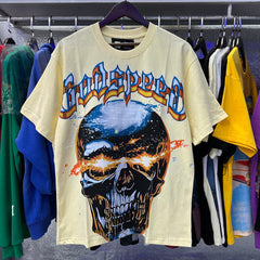 Godspeed T Shirts Star Shock Skull Print Cotton Casual Short Sleeve Men and Women