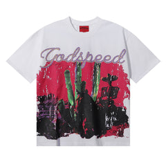 Godspeed T Shirts Western Skull Denim Cactus Print Cotton Casual Short Sleeve Men and Women