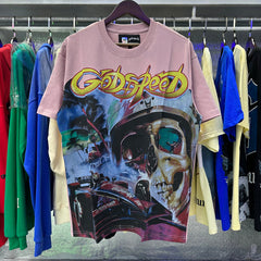 Godspeed T Shirts Skull Racing Printed Cotton Casual Short Sleeves Men and Women