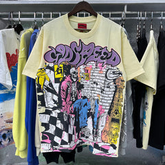 Godspeed t Shirts Graffiti Wall Skull Artist Printing Cotton Casual Short Sleeves Men and Women