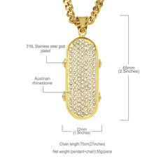 Jewelry Full Diamond Skateboard Pendant Necklace Royalty