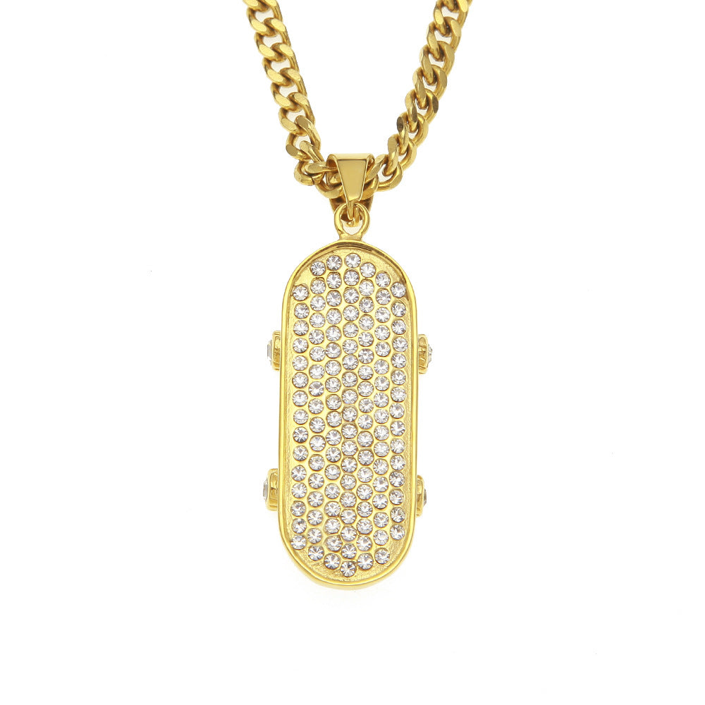 Jewelry Full Diamond Skateboard Pendant Necklace Royalty