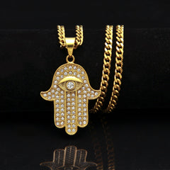 Jewelry Rhinestone Hamasa hand Necklace
