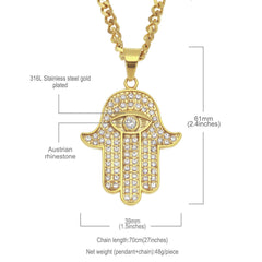 Jewelry Rhinestone Hamasa hand Necklace