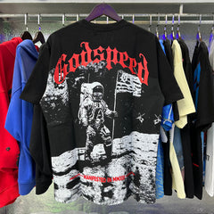 Godspeed T Shirts Astronaut Moon Landing Print Cotton Casual Short Sleeve Men and Women