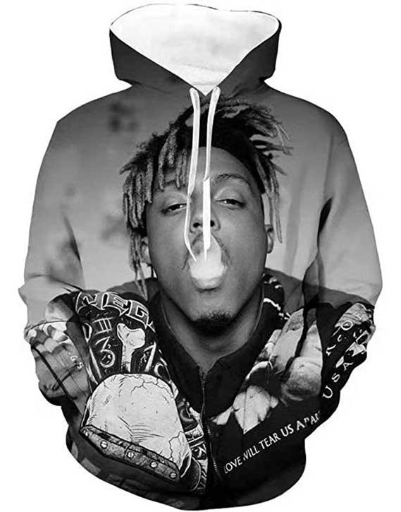 Juice WRLD in Loving Memory Hoodie 3D Figure Head Print Juice WRLD Hip Hop Loose Sweatshirt