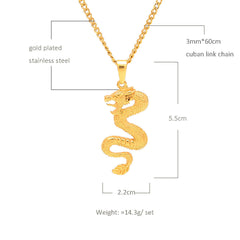 Jewelry Gold Dragon Pendant Animal Far East