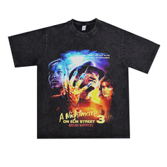 Film Star T Shirt Horror Movie Distressed Fierce Ghost Street Pure Cotton Loose Short Sleeve Trendy Heavy T-shirt Men